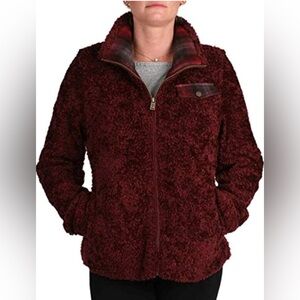 Pendleton Women's Burgundy Sherpa Teddy Fleece Full Zip Jacket with Plaid Trim